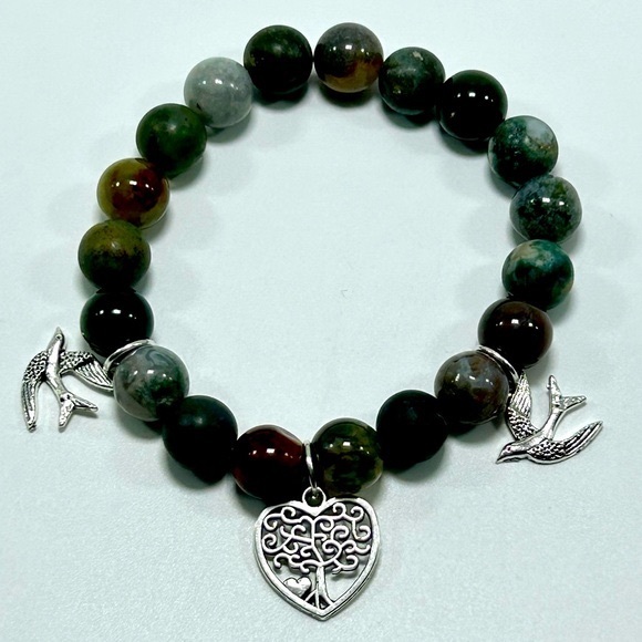Handmade Tree-Heart & Bird Charm Bracelet, Featuring Natural Indian Agate! - Picture 10 of 10